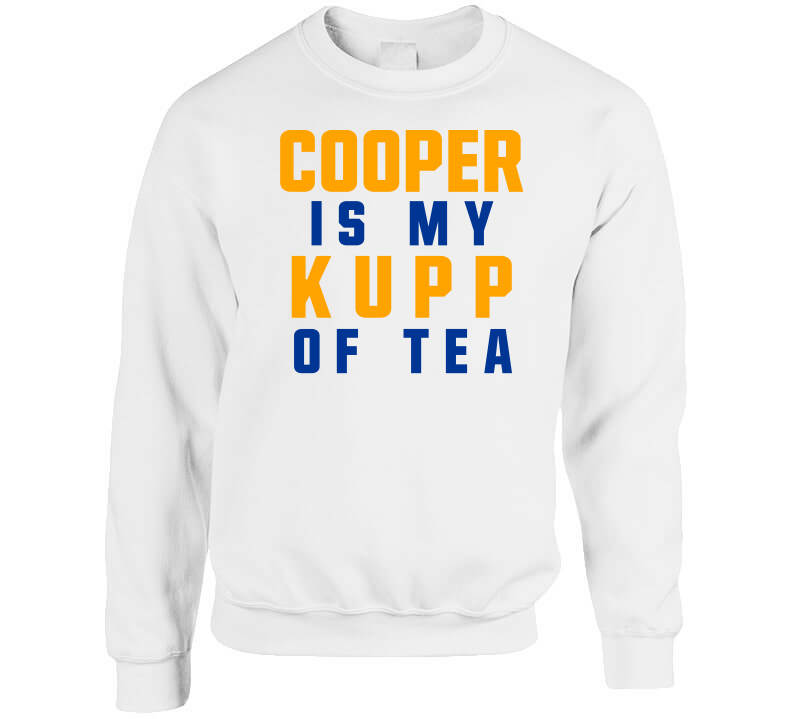 LaLaLandTshirts Cooper Kupp Cup of Tea Los Angeles Football Fan V2 T Shirt Crewneck Sweatshirt / White / Large