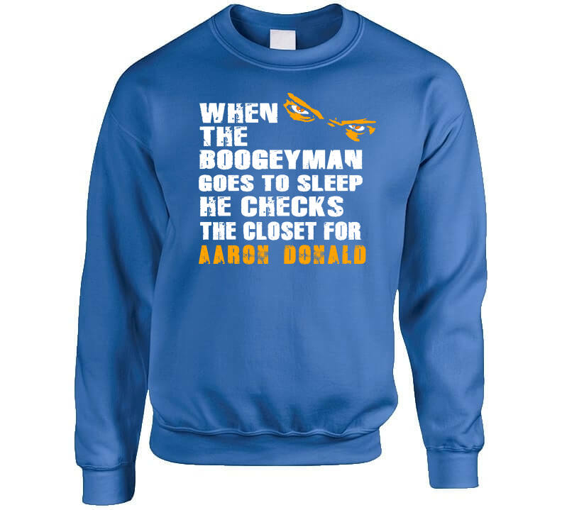 LaLaLandTshirts Aaron Donald Boogeyman Los Angeles Football Fan T Shirt Crewneck Sweatshirt / Royal Blue / Small