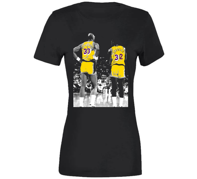 LaLaLandTshirts Showtime Lake Show Magic Johnson Kareem Abdul Jabbar Legends Basketball Fan V2 T Shirt Crewneck Sweatshirt / Black / 3 X-Large